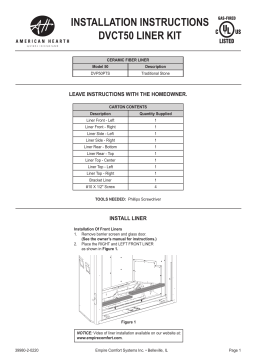 American Hearth Traditional Stone Liner for DVCT50 (DVP50PTS) Manuel utilisateur