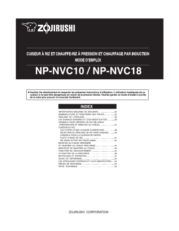 Manuel du propriétaire | Zojirushi NP-NVC10/18 Manuel utilisateur | Fixfr