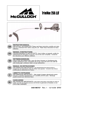 Manuel du propriétaire | MC CULLOCH TRIMMAC 250LS Manuel utilisateur | Fixfr