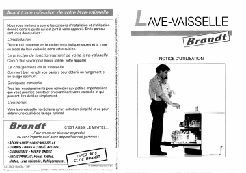 Manuel du propriétaire | Brandt MLV26 Manuel utilisateur | Fixfr