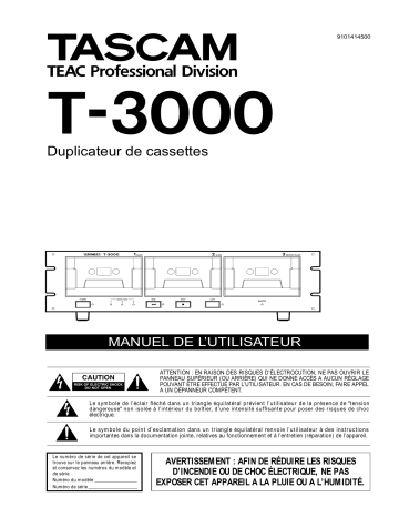 Manuel du propriétaire | Tascam T-3000 Manuel utilisateur | Fixfr