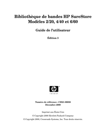 Manuel du propriétaire | HP SURESTORE 6 / 60 TAPE LIBRARY Manuel utilisateur | Fixfr