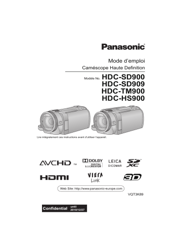 HDC HS900 | HDC SD909 | HDC TM900 | Panasonic HDC SD900 Mode d'emploi | Fixfr