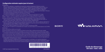 NW A806 | NW A808 | NW A805 | Guide de démarrage rapide | Sony NW-A805 Mode d'emploi | Fixfr