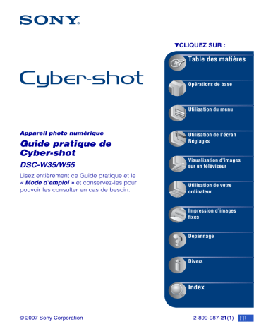 Cyber-Shot DSC W35 | Mode d'emploi | Sony Cyber-Shot DSC W55 Manuel utilisateur | Fixfr
