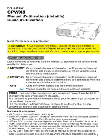 Manuel du propriétaire | Hitachi CP-WX8 Manuel utilisateur | Fixfr