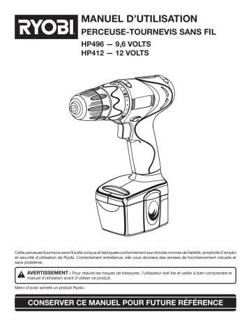 Manuel du propriétaire | Ryobi HP412 Manuel utilisateur | Fixfr