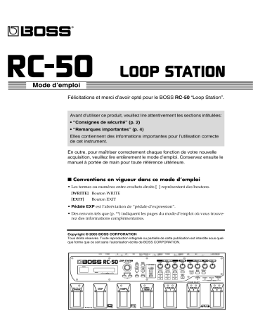 Manuel du propriétaire | Boss RC-50 Manuel utilisateur | Fixfr