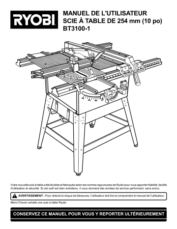 Manuel du propriétaire | Ryobi BT3100-1 Manuel utilisateur | Fixfr