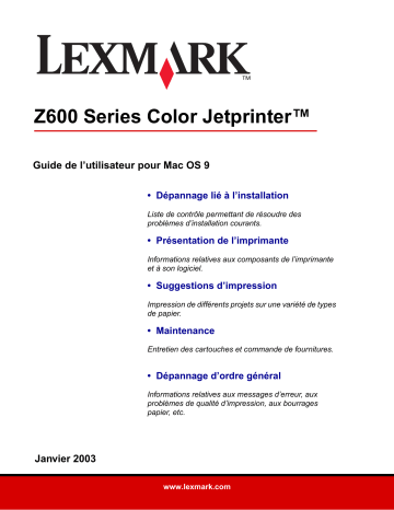 Manuel du propriétaire | Lexmark Z600 Manuel utilisateur | Fixfr