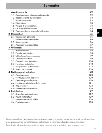 Manuel du propriétaire | Smeg SE995XR8 Manuel utilisateur | Fixfr