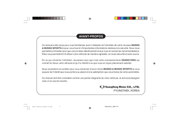 Manuel du propriétaire | SsangYong MUSSO SPORTS Manuel utilisateur | Fixfr
