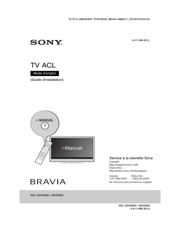 BRAVIA KDL-55HX850 | Sony BRAVIA KDL-46HX850 Manuel utilisateur | Fixfr