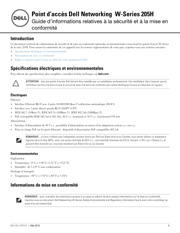 Mode d'emploi | Dell W-Series 205H Access Points Manuel utilisateur | Fixfr