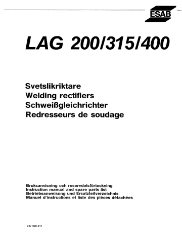 LAG 315 | LAG 200 | ESAB LAG 400 Manuel utilisateur | Fixfr