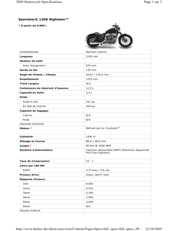 Manuel du propriétaire | HARLEY-DAVIDSON SPORTSTER 1200 NIGHTSTER Manuel utilisateur | Fixfr