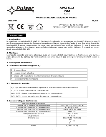 Mode d'emploi | Pulsar AWZ512 Manuel utilisateur | Fixfr