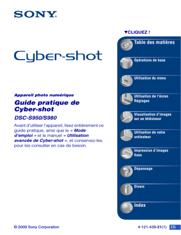 Cyber-Shot DSC S980 | Cyber-Shot DSC S950 | Mode d'emploi | Sony DSC-S950 Manuel utilisateur | Fixfr