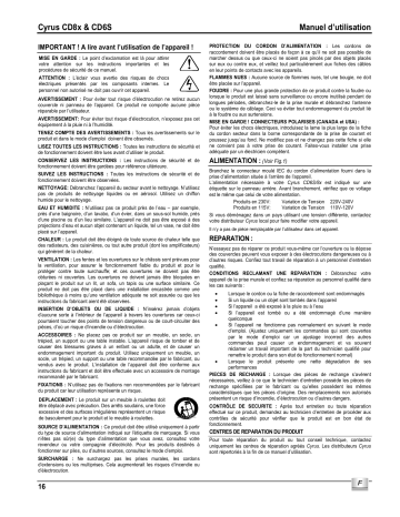 Manuel du propriétaire | Cyrus CD6s & CD8x CD Player Manuel utilisateur | Fixfr