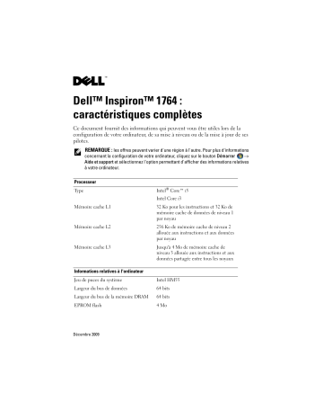 Dell Inspiron 1764 laptop Manuel utilisateur | Fixfr