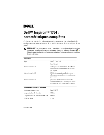 Dell Inspiron 1764 Manuel utilisateur | Fixfr