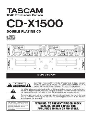 Manuel du propriétaire | Tascam CD-X1500 Manuel utilisateur | Fixfr