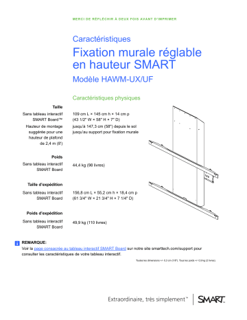 SMART Technologies Height‑Adjustable Wall Mount (HAWM UX/UF) spécification | Fixfr