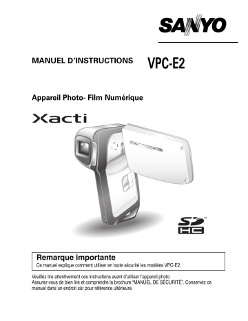 Xacti VPC-E2 | VPC E2 - Xacti Camcorder - 8.12 MP | Instructions manual | Sanyo VPC-E2W - Waterproof Digital Video Manuel utilisateur | Fixfr