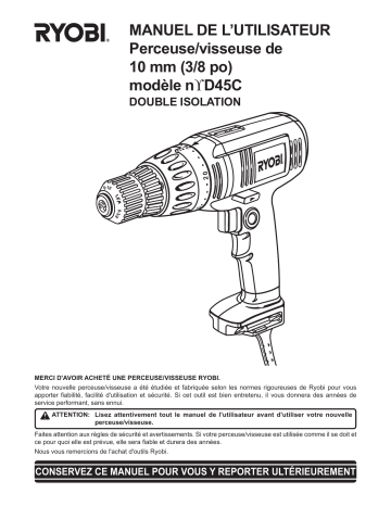 Manuel du propriétaire | Ryobi D45C Manuel utilisateur | Fixfr