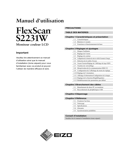 Manuel du propriétaire | Eizo FLEXSCAN S2231W Manuel utilisateur | Fixfr