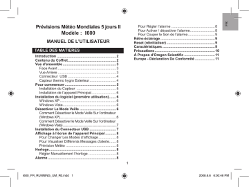 Manuel du propriétaire | Oregon Scientific I600 Manuel utilisateur | Fixfr