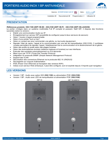 Optimus XEP-1B-P V2 ESTACION ENTR.SIP IP54 AUDIO 1PULS. IK09 Manuel utilisateur | Fixfr