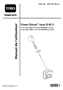 Toro 60V Cordless Power Shovel Snowthrower Manuel utilisateur