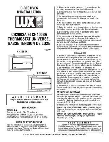 CH200SA | Lux Products CH400SA Manuel du propriétaire | Fixfr