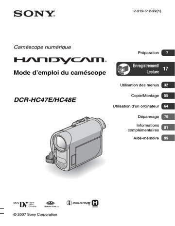 DCR-HC47E | DCR HC47E | Sony DCR HC48E Mode d'emploi | Fixfr