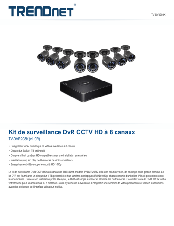 Trendnet RB-TV-DVR208K 8-Channel HD CCTV DVR Surveillance Kit Fiche technique | Fixfr