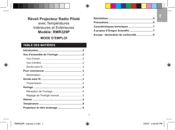 Manuel du propriétaire | Oregon Scientific RÉVEIL PROJECTION BLEU + TEMPÉRATURES Manuel utilisateur | Fixfr