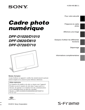 Manuel du propriétaire | Sony DPF D1020B Manuel utilisateur | Fixfr