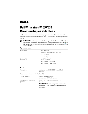 Dell Inspiron 560 desktop Manuel utilisateur | Fixfr