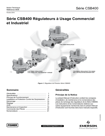 Fisher CSB400 Series Commercial / Industrial Pressure Reducing Regulators Manuel du propriétaire | Fixfr
