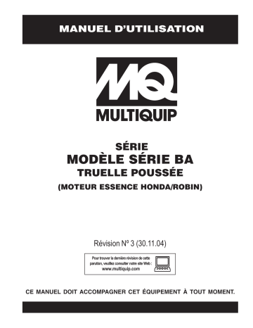 MQ Multiquip BA-Series Mode d'emploi | Fixfr