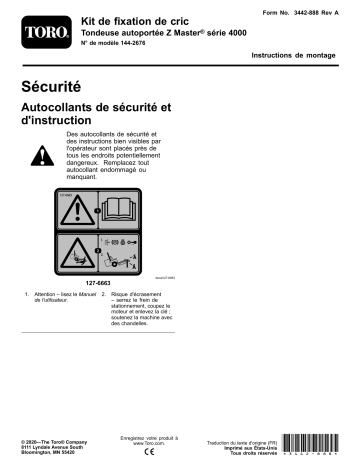 Guide d'installation | Toro Jack Mount Kit, Z Master 4000 Series Riding Mower Riding Product Manuel utilisateur | Fixfr