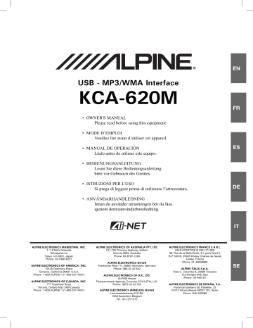 Manuel du propriétaire | Alpine KCA-620M Manuel utilisateur | Fixfr