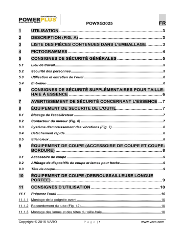 Manuel du propriétaire | Powerplus POWXG3025 Manuel utilisateur | Fixfr