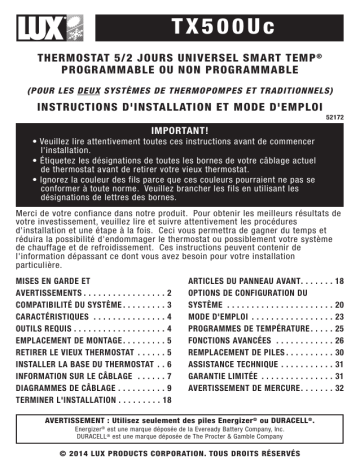 Lux Products TX500Uc Manuel du propriétaire | Fixfr