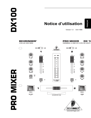 Manuel du propriétaire | Behringer DX100 Manuel utilisateur | Fixfr