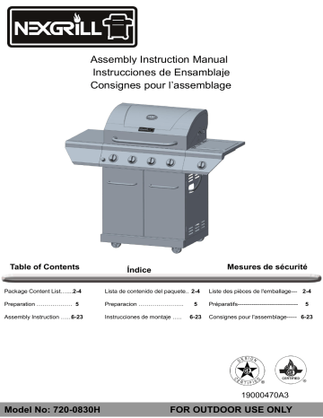 720-0830HXA | Nexgrill 4-Burner Propane Gas Grill in Stainless Steel with Side Burner and Stainless Steel Doors Plus Cover and Tool set Guide d'installation | Fixfr