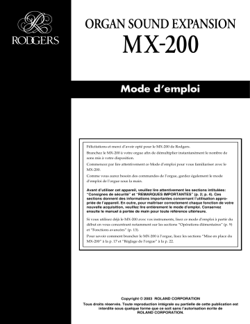 Manuel du propriétaire | Rodgers MX-200 Manuel utilisateur | Fixfr