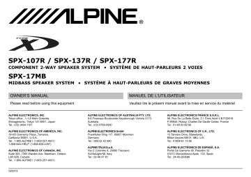 Manuel du propriétaire | Alpine SPX-107R 137R 177R 17MB Manuel utilisateur | Fixfr
