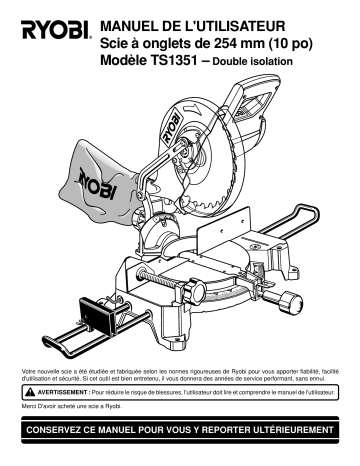 Manuel du propriétaire | Ryobi TS1351 Manuel utilisateur | Fixfr